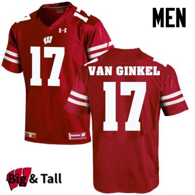 Men's Wisconsin Badgers NCAA #17 Andrew Van Ginkel Red Authentic Under Armour Big & Tall Stitched College Football Jersey DY31I46WQ